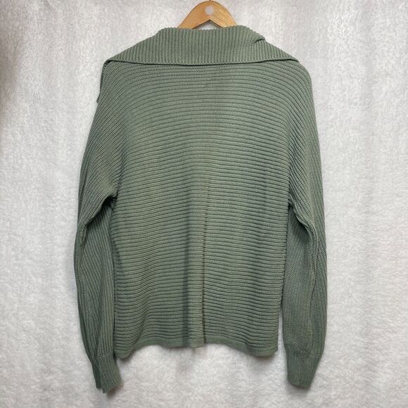 Marled Reunited Clothing Women's Size L Chunky Knit Green Sweater Collared VNeck - Picture 8 of 9